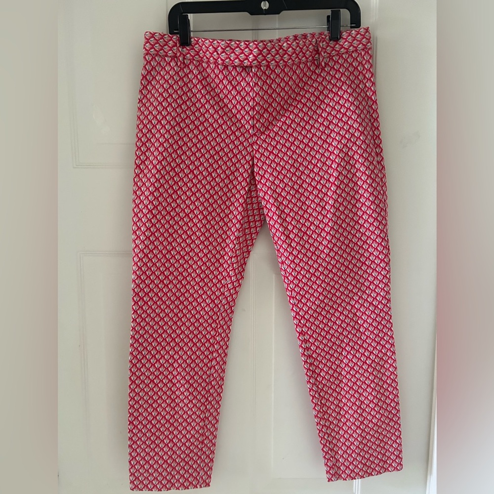 Gap Slim Cropped Stretch Pants Pink/White/Blue Geometric Print Size 10